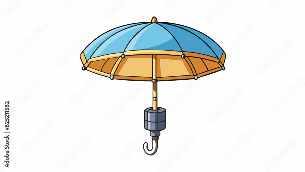Poster The umbrella function is characterized by its ability to protect from rain or sunlight. The object has a collapsible circular canopy made of. Cartoon Vector.