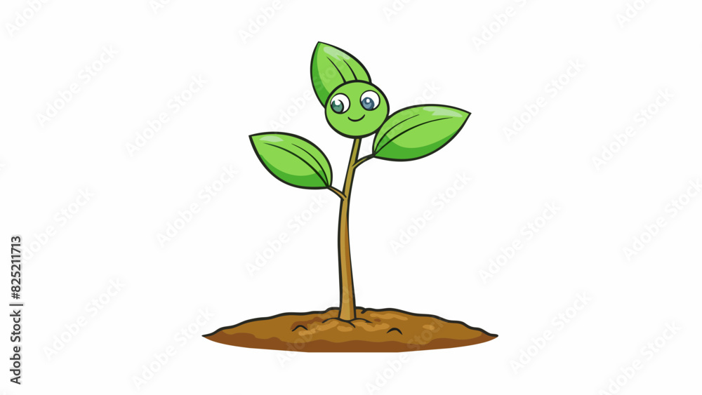 Poster The young seedling with its thin fragile stem will eventually grow into a towering and sy tree providing shelter and shade for those below.. Cartoon Vector.
