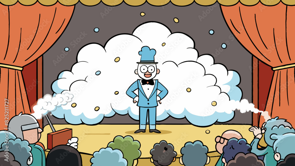 Poster thick clouds of smoke fill the stage as the magician disappears into thin air leaving the audience i