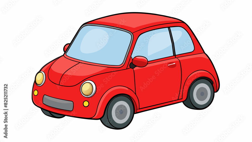 Poster This compact car has a rectangular shape with four evenlysized wheels and a boxy . The body is a bright red color with a matte finish and the. Cartoon Vector.