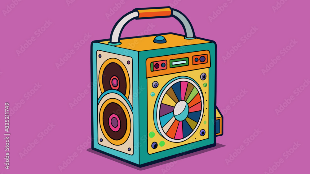 Poster This speaker boasted a unique retro design with a round shape and vibrant psychedelic patterns covering its entire surface. With a large oldfashioned. Cartoon Vector.