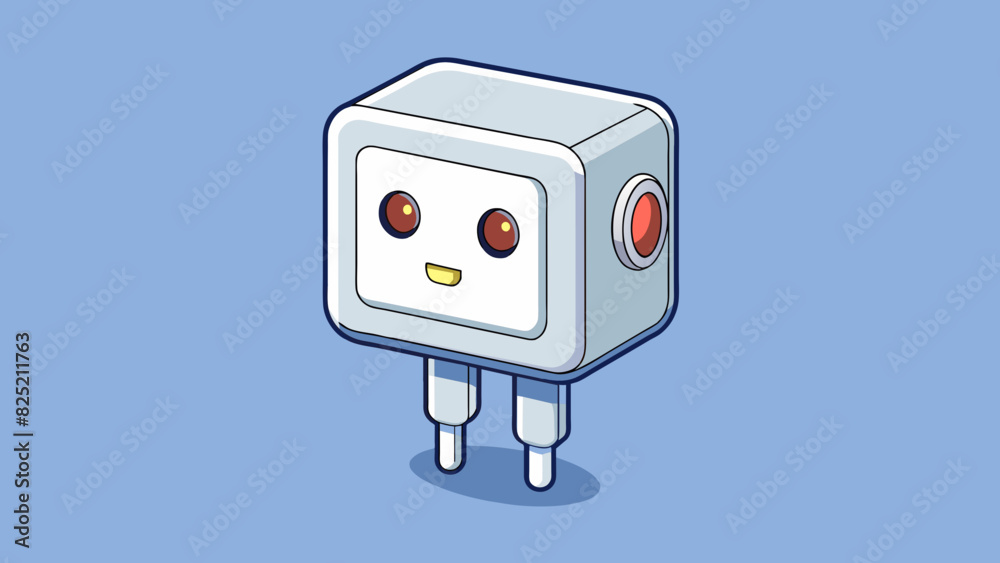 Poster This part was a small square plug with two prongs on one side. The material was a shiny white plastic and it had a small LED light on the front that. Cartoon Vector.