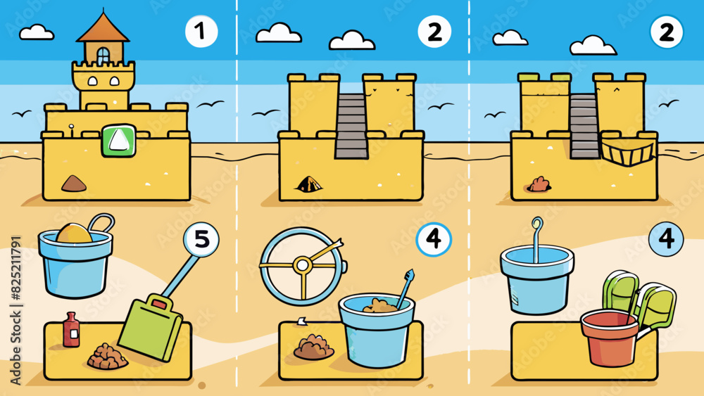 Poster to build a sandcastle first find a spot on the beach with soft damp sand. then gather buckets and sh