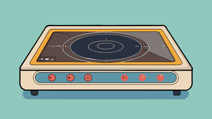 Fototapeta premium This modern induction cooker has a futuristic design with a sleek allglass surface. The burner zones are indicated by circles on the glass and the. Cartoon Vector.