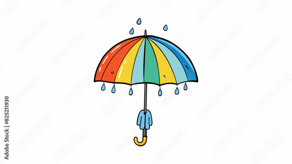 Poster under the umbrella a bright and colorful umbrella shields a person from the pouring rain. the nylon 
