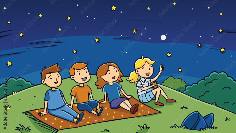 Poster under the stars on a warm summer night a group of friends lay on a blanket gazing up at the starry s