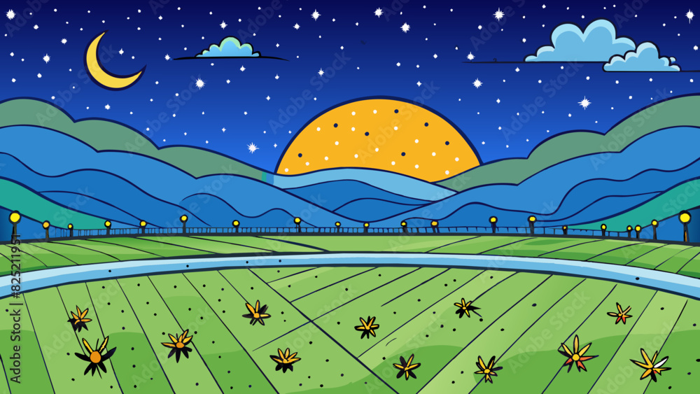 Poster under the stars a wide and open field with a clear night sky filled with countless ling stars. the a
