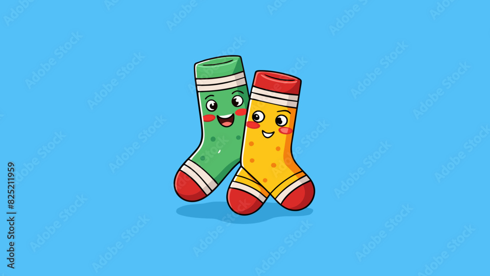 Poster We are like a pair of socks perfectly matched and always together. Though we may be different in style and design we work together to keep each other. Cartoon Vector.