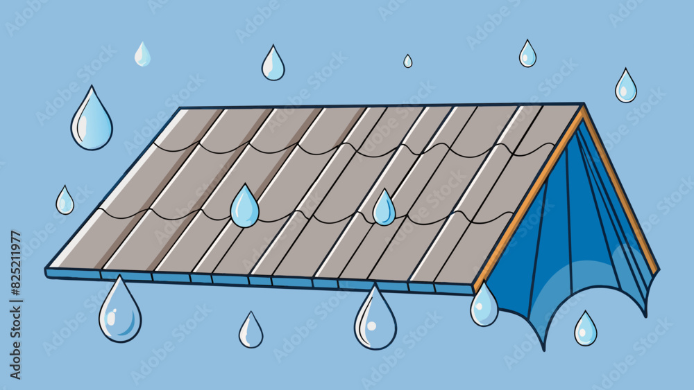 Poster water droplets hit against a metal roof producing a rhythmic pattering sound. the drops vary in size
