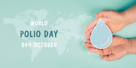World polio day in october, awareness for Poliomyelitis, virus transmitted by contaminated water, personal contact, paralysis of central nervous system