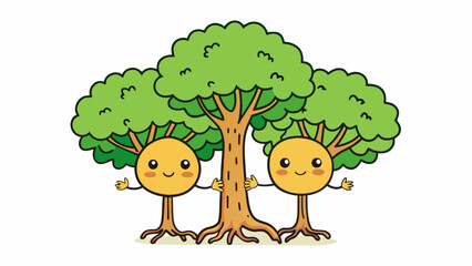 Two trees growing side by side Despite being planted separately their branches have intertwined and they lean on each other for support. They have. Cartoon Vector.