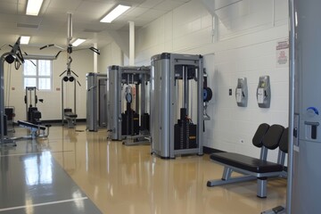 Fototapeta premium Modern Gym with Advanced Safety Measures, Spacious Workout Area, and Enhanced Sanitation Protocols for COVID-19 Safety