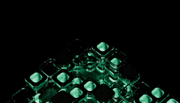 Abstract high-tech background with green square blocks