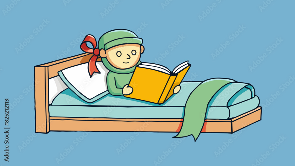 Poster While reading in bed I noticed my trusty bookmark a simple piece of ribbon with frayed ends marking my place in the book.. Cartoon Vector.