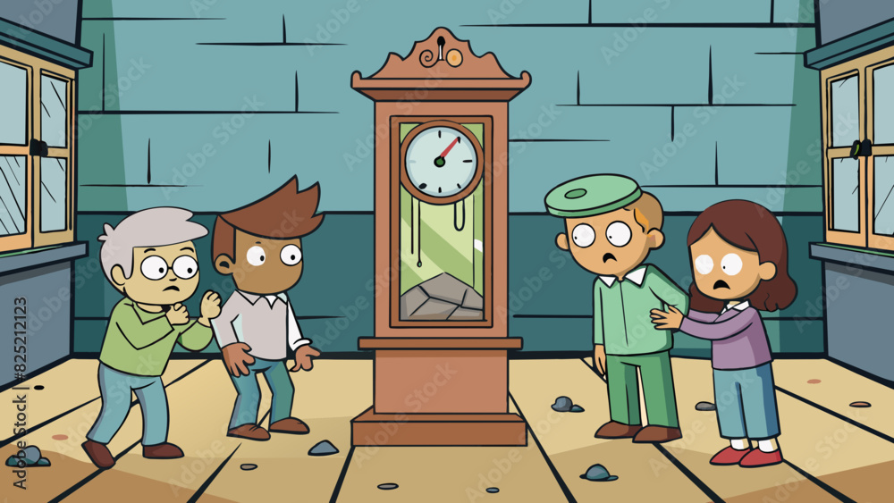 Poster while exploring an abandoned house a group of friends stumble upon an old grandfather clock. the clo