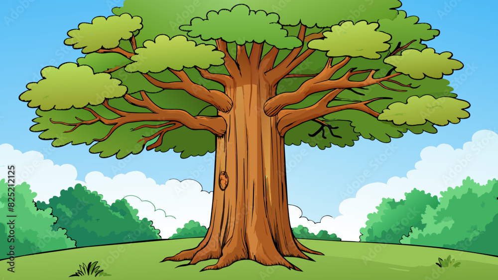 Leinwandbilder while hiking in the forest i came across a tall majestic oak tree. its trunk was thick and gnarled w