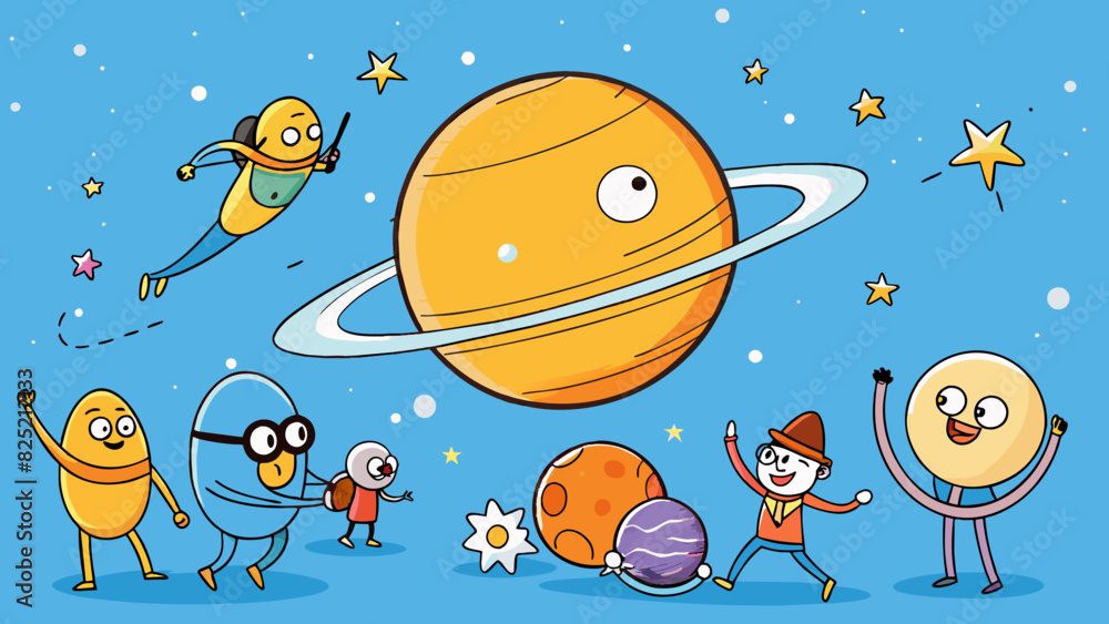 Aufkleber While searching for new planets astronomers detect a distant star with a unique orbit and a system of at least seven planets. This discovery opens up. Cartoon Vector.