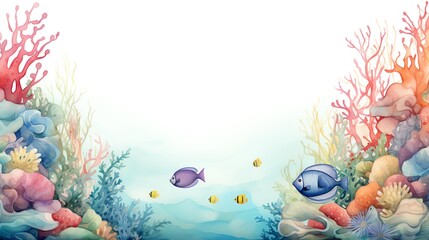 Underwater Theme Watercolor Border An underwater scene with coral
