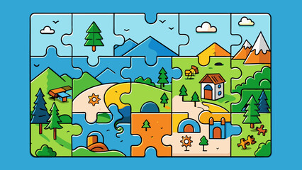 You wont be able to finish the puzzle unless you have all the pieces. The puzzle is a 500piece landscape scene. It has various colors and shapes of. Cartoon Vector.