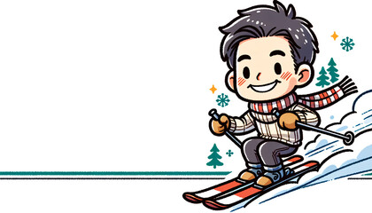 Japanese Man Skiing Happily