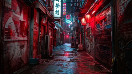 Dark and mysterious alley in a japanese city