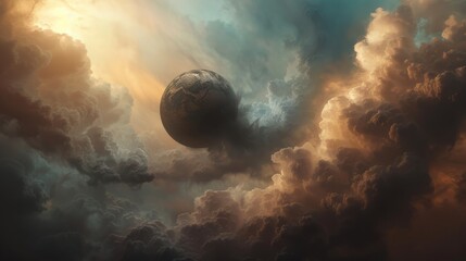 Fototapeta premium Dark clouds with a celestial sphere for space or fantasy themed designs