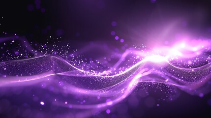Obraz premium Purple wave with glowing stars on black background 