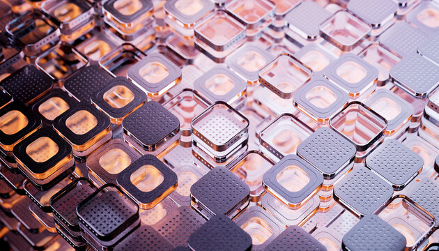 Abstract high-tech background with metal square blocks