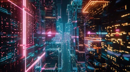 Futuristic digital connections with neon hues and high-tech elements