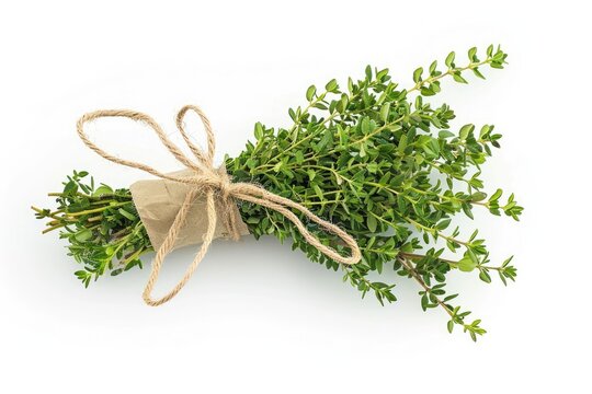 Fresh thyme bouquet with delicate leaves isolated on white background