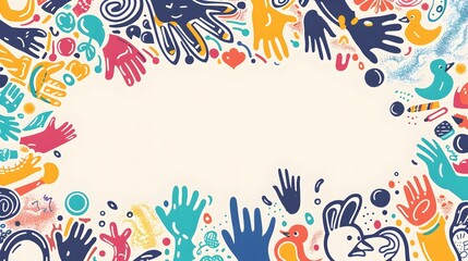 Obraz premium Vibrant Doodle Border Design with Blank Space for Children s Day Background
