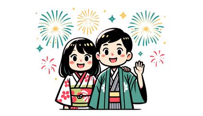 Japanese Couple Watching Fireworks