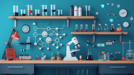 science fair presentation, flat design, side view, educational project displays, 3D render, triadic color scheme.