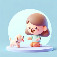  An illustration of girl playing with a dog