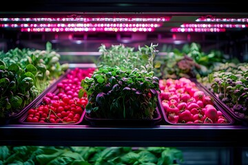 Assortment of Fresh Produce on Illuminated Shelves in Modern Grocery Store