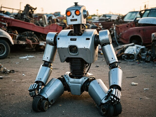 Fototapeta premium Broken-down robot in a junkyard