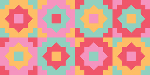 Fototapeta premium Modern vector abstract geometric seamless background with squares in retro scandinavian style. Pastel colored shapes graphic pattern. 