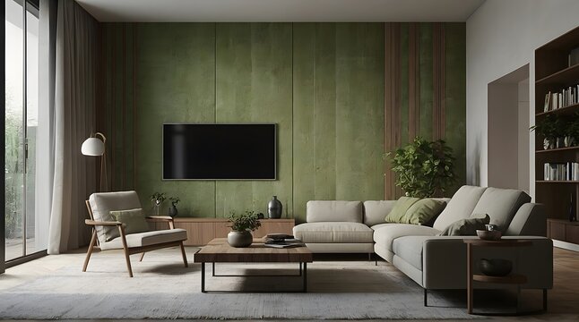 A minimalist modern living room. mockup wall, ready for customization.	