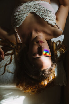 Rainbow effect on woman's face