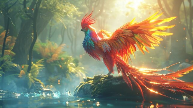 A fantasy phoenix bird with heaven background