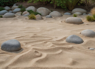 Serene Zen garden with raked sand and stones