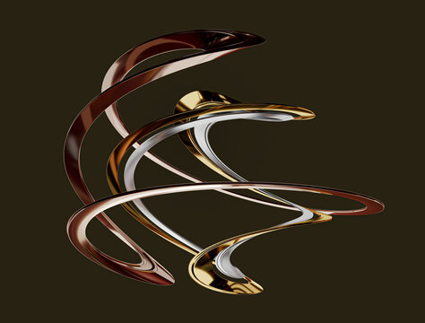 3D render of swirly spiral metallic shapes
