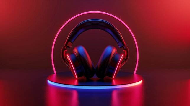 Futuristic headphones with vibrant neon lighting showcase modern technology and sleek design in a captivating and stylish visual composition.
