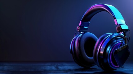 Modern headphones with neon lights against a dark background. An elegant audio accessory, perfect for music enthusiasts and gamers alike.