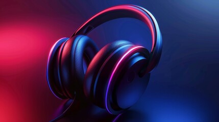 Modern headphones with neon lights in blue and red, showcasing futuristic design and high-quality audio equipment.