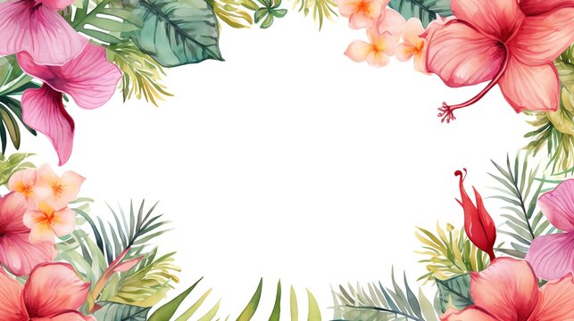 Tropical Wedding Watercolor Border A vibrant border featuring exotic flowers such as orchids and hibiscus