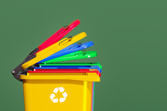 Color-coded recycling bins. Waste disposal concept.