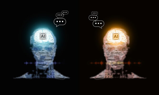 Two AIs talking to each other. Conversation between two artificial intelligences. Interactive conversational ai model.