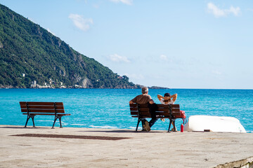 Benches on the seaside of Camogli