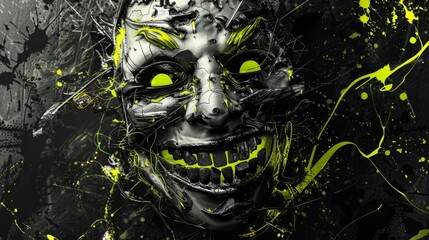 Evil Green Face with a Grunge Style for Halloween or Horror Themed Designs
